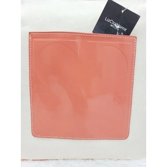 Liz Claiborne New York Pop Tote Large Cream Peach Trim Coin Purse Shoulder Bag - Picture 2 of 12